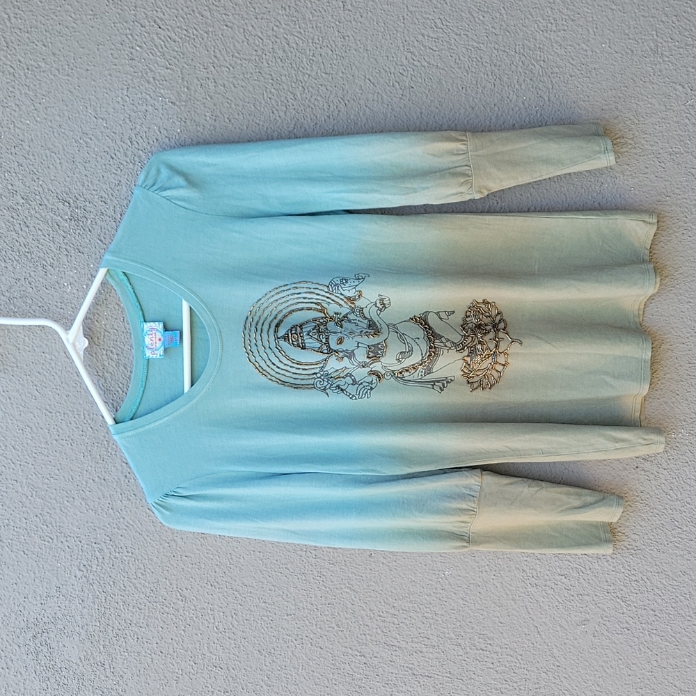 Anthropologie Plenty by Tracy Reese Green beaded iconic ganesha graphic tee.